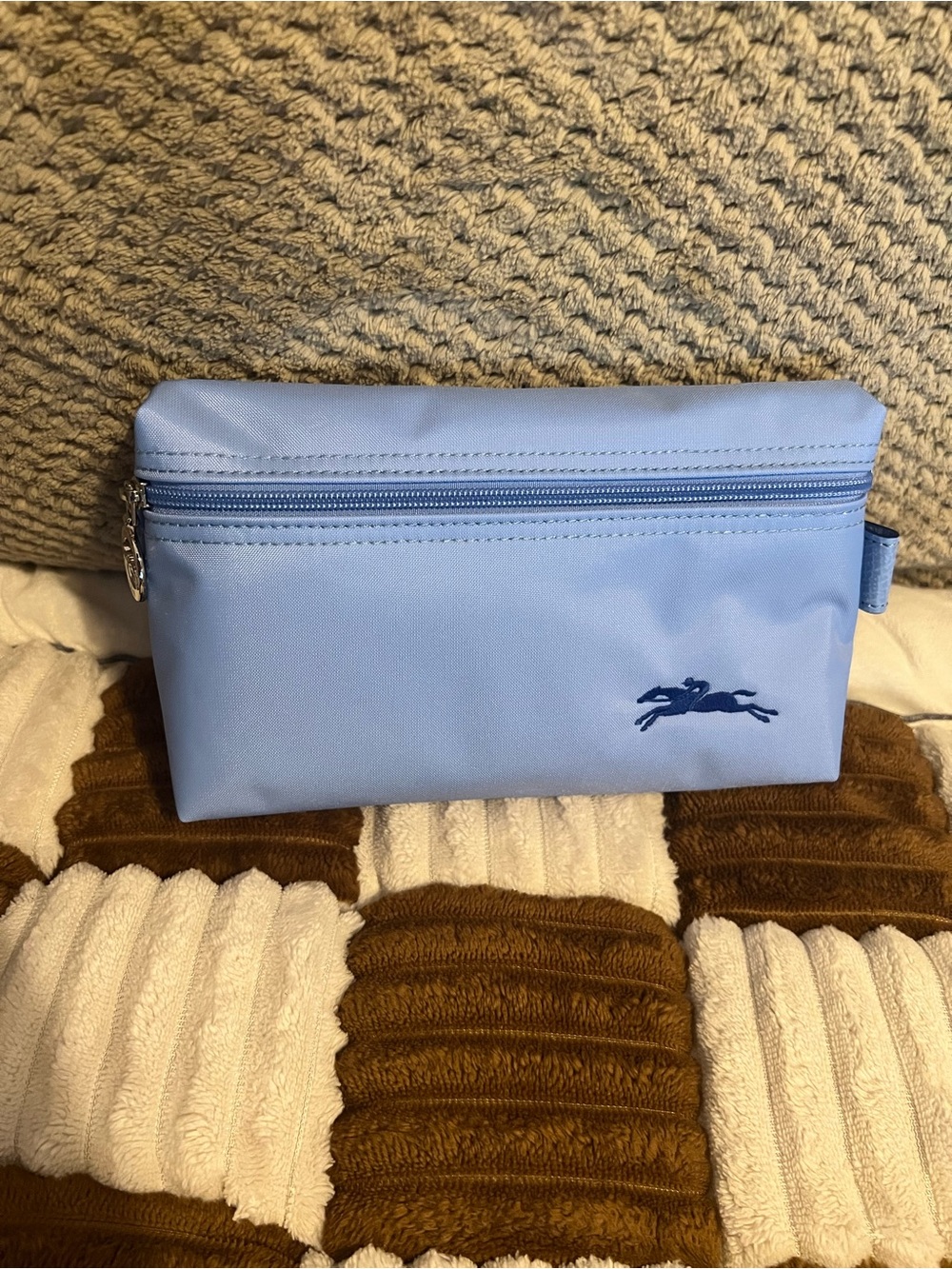 Longchamp Le Pliage Nylon Light Blue Cosmetic Pouch NEW!